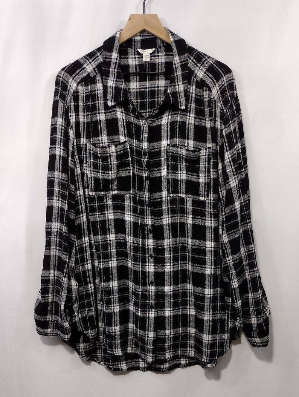 Cato Plaid Button Down Shirt Womens 22/24W Black White Retro Casual 90s Y2K